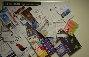 Several Event Flyers Pinned to a Board in The HUB.